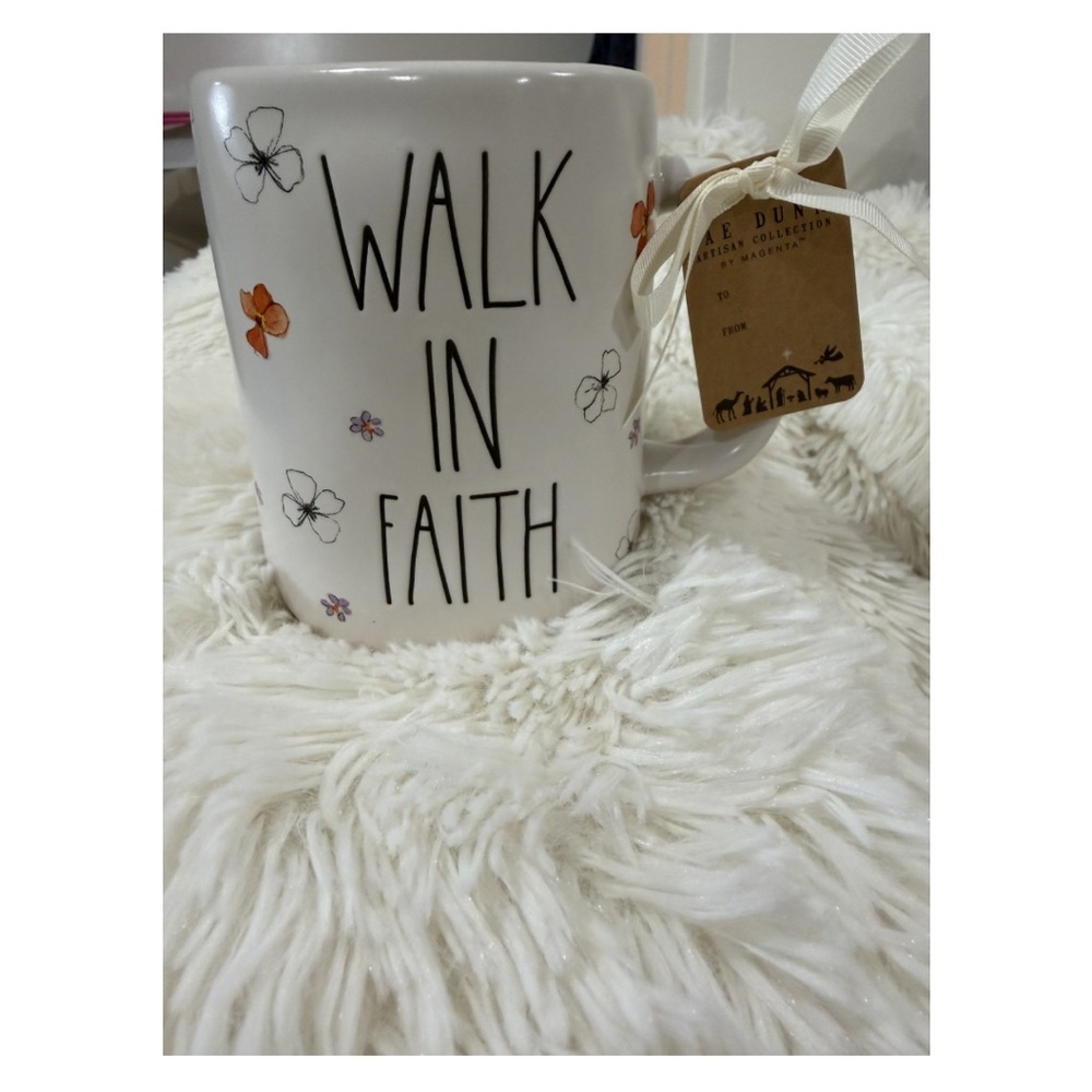 Rae Dunn White "Walk In Faith" Floral Mug